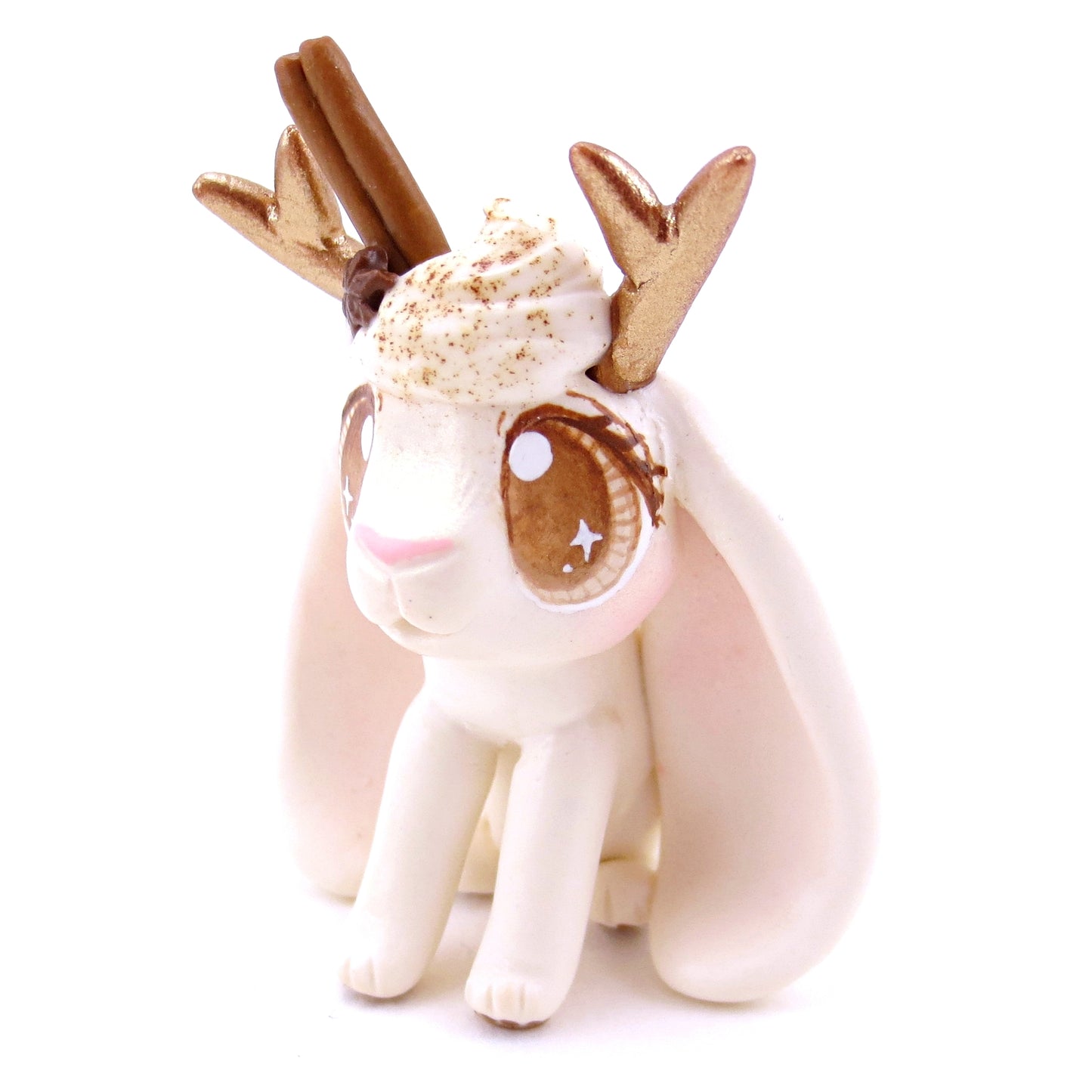 Eggnog Jackalope Bunny Figurine - Polymer Clay Christmas Animals