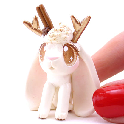 Eggnog Jackalope Bunny Figurine - Polymer Clay Christmas Animals