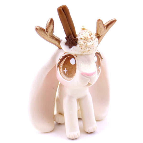 Eggnog Jackalope Bunny Figurine - Polymer Clay Christmas Animals