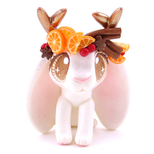 White Christmas Cinnamon Cranberry Orange Jackalope Bunny Figurine - Polymer Clay Christmas Animals