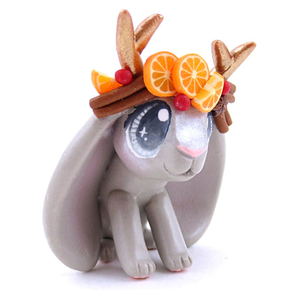 Grey Christmas Cinnamon Cranberry Orange Jackalope Bunny Figurine - Polymer Clay Christmas Animals