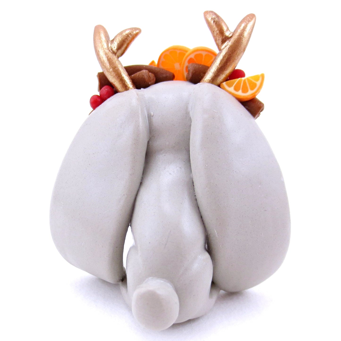 Grey Christmas Cinnamon Cranberry Orange Jackalope Bunny Figurine - Polymer Clay Christmas Animals