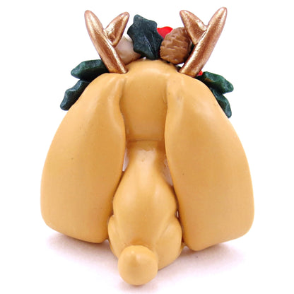 Ginger Orange Christmas Flower Crown Jackalope Bunny Figurine - Polymer Clay Christmas Animals