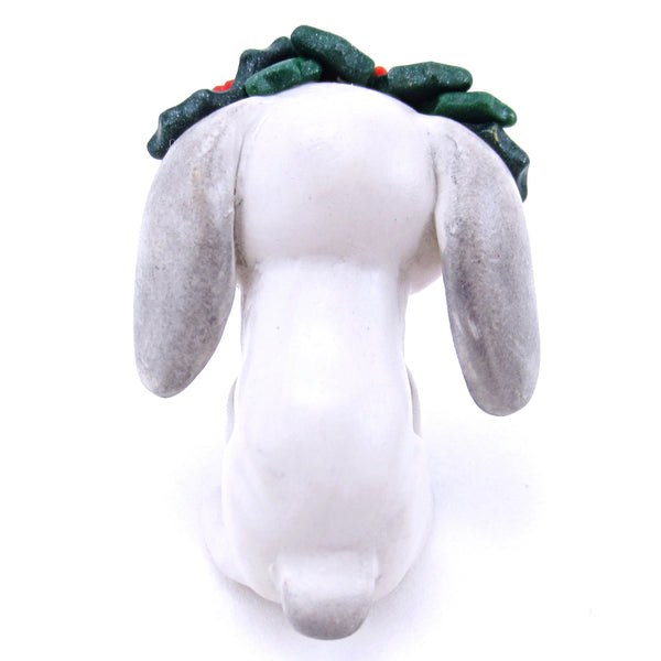 Holly Crown Grey Holland Lop Bunny Figurine - Polymer Clay Christmas Animals