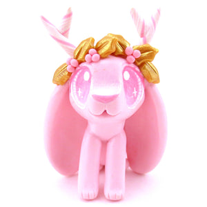 Pink Christmas and Gold Holly Jackalope Bunny Figurine - Polymer Clay Christmas Animals