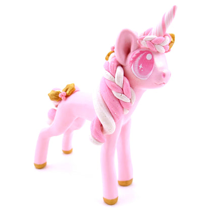 Pink Christmas Gold Holly Unicorn Figurine - Polymer Clay Christmas Animals