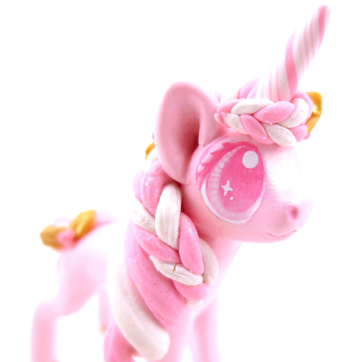 Pink Christmas Gold Holly Unicorn Figurine - Polymer Clay Christmas Animals