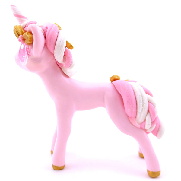 Pink Christmas Gold Holly Unicorn Figurine - Polymer Clay Christmas Animals