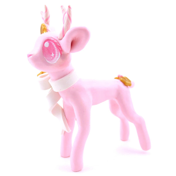 Pink Christmas Gold Holly Reindeer Figurine - Polymer Clay Christmas Animals