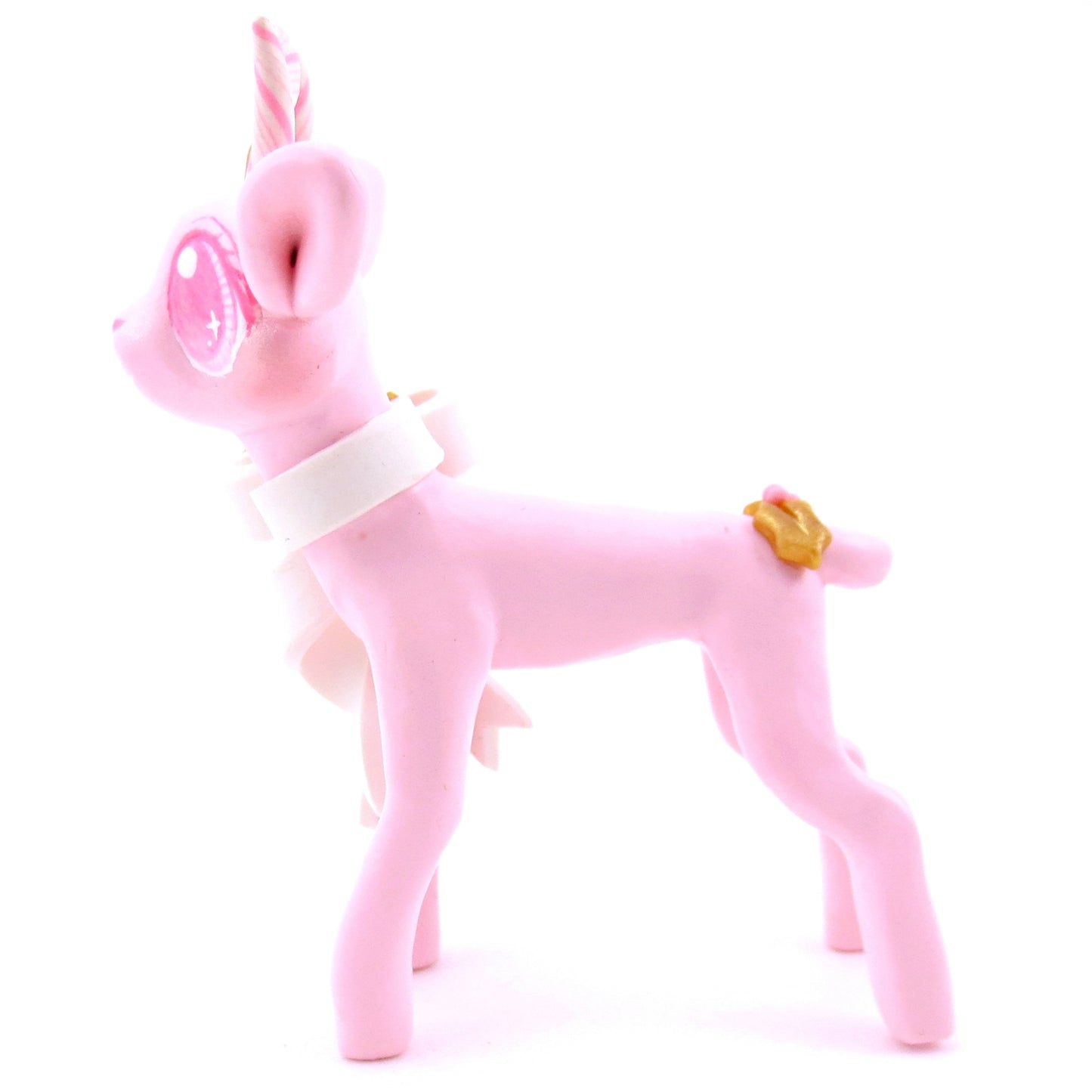 Pink Christmas Gold Holly Reindeer Figurine - Polymer Clay Christmas Animals