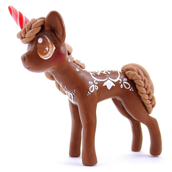 Gingerbread Unicorn Figurine - Polymer Clay Christmas Animals