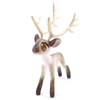 Big-Antlered Reindeer Figurine - Polymer Clay Christmas Animals