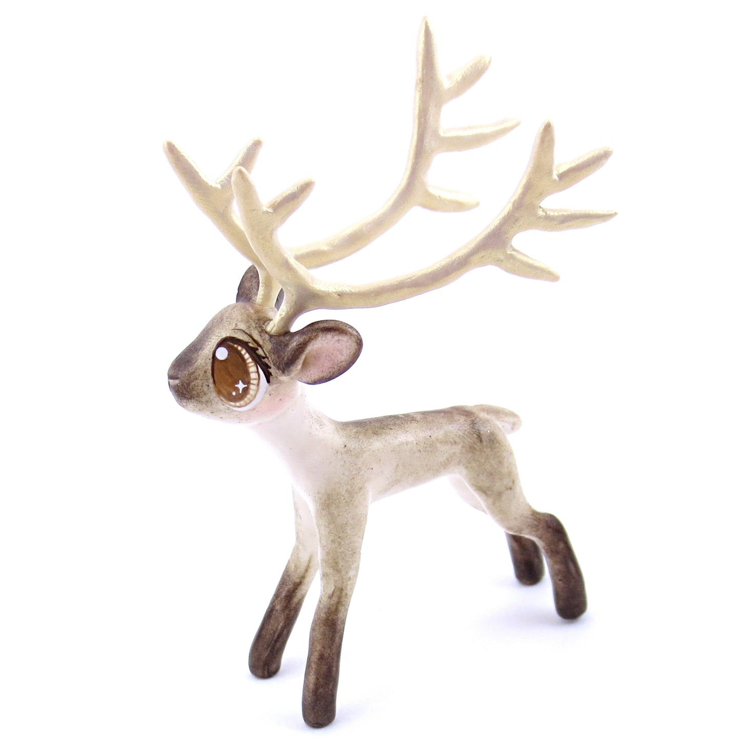 Big-Antlered Reindeer Figurine - Polymer Clay Christmas Animals