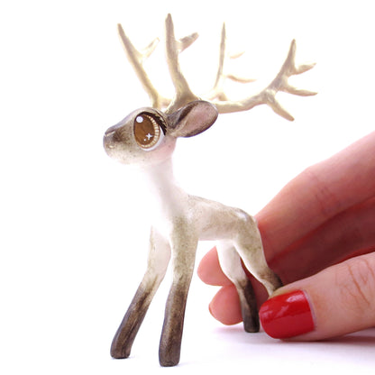 Big-Antlered Reindeer Figurine - Polymer Clay Christmas Animals