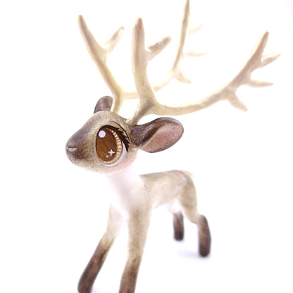 Big-Antlered Reindeer Figurine - Polymer Clay Christmas Animals