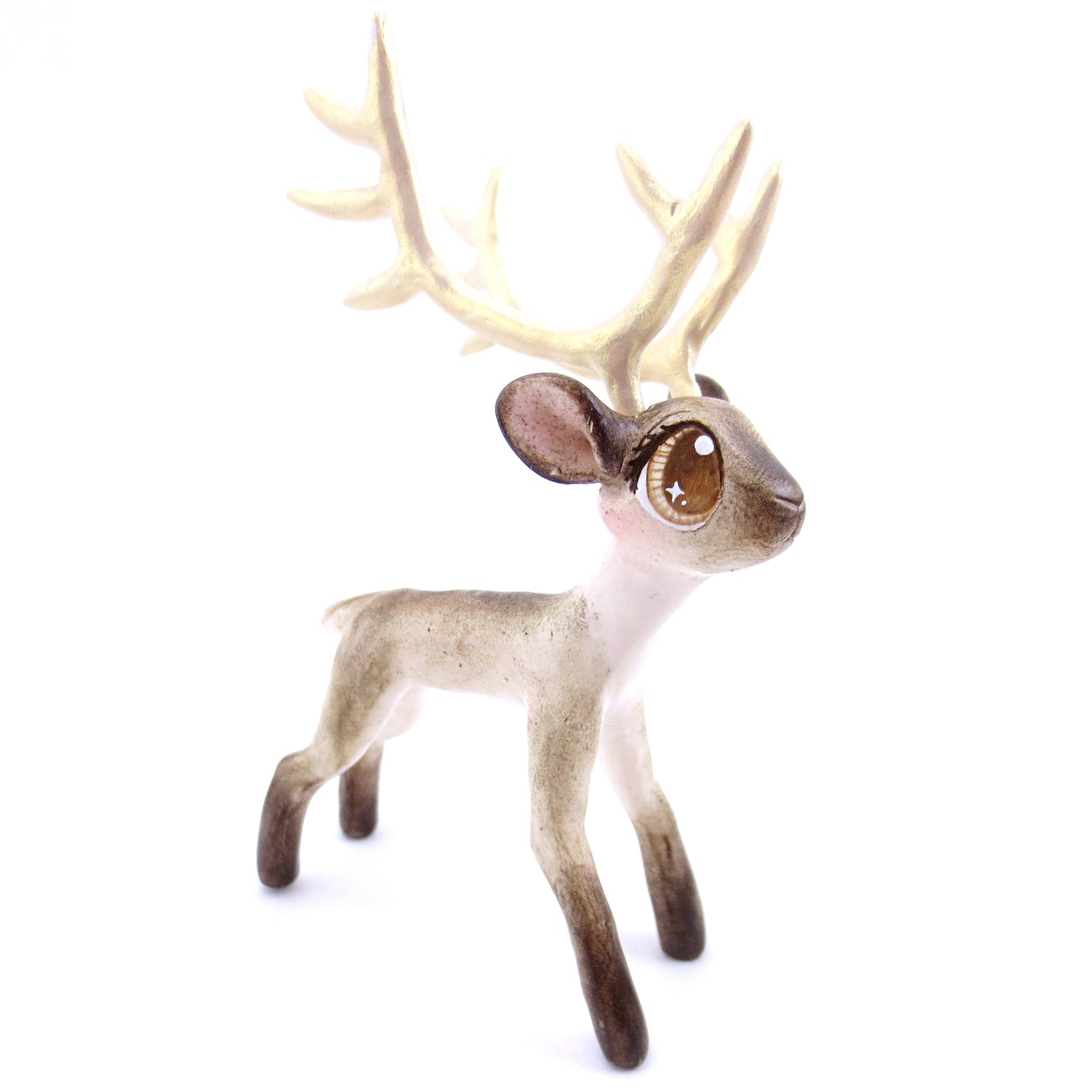 Big-Antlered Reindeer Figurine - Polymer Clay Christmas Animals