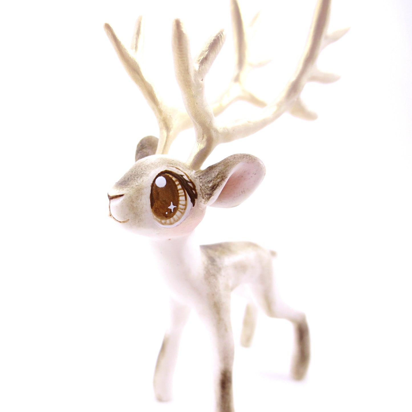 Big-Antlered Reindeer Figurine - Polymer Clay Christmas Animals