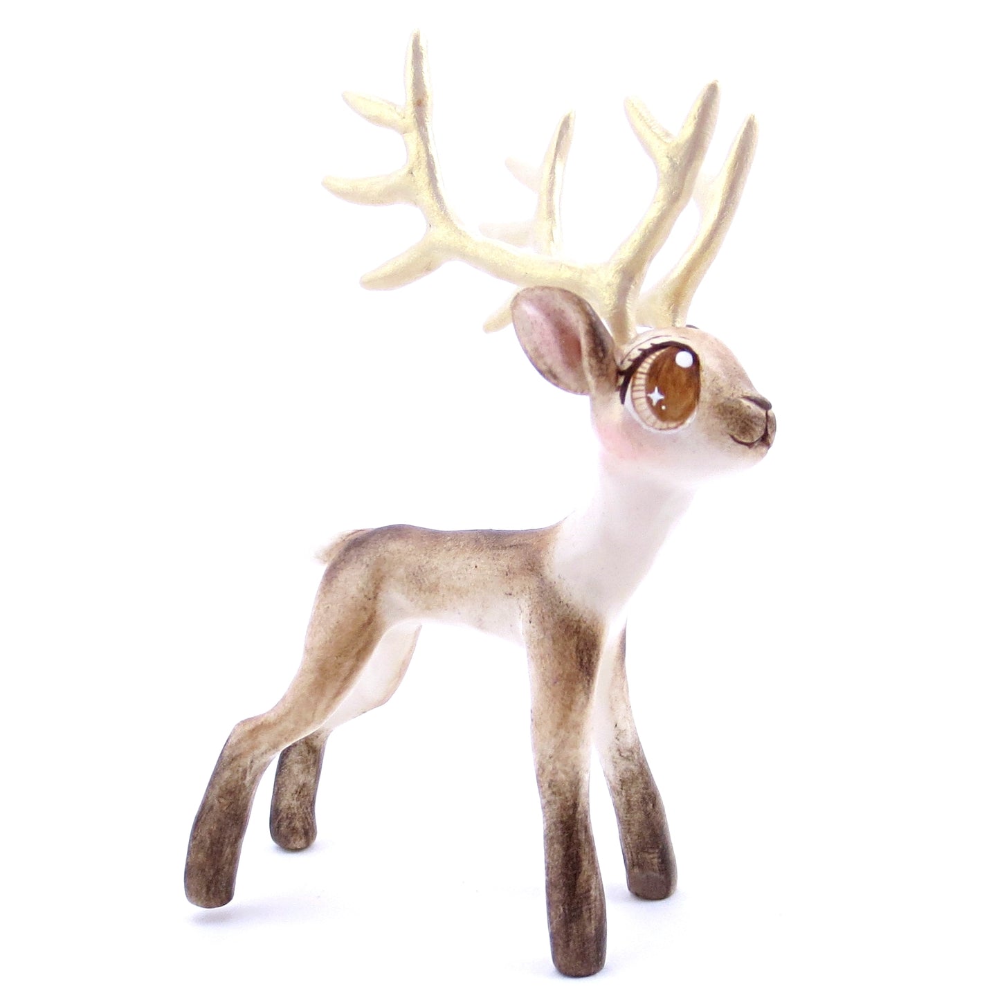 Big-Antlered Reindeer Figurine - Polymer Clay Christmas Animals