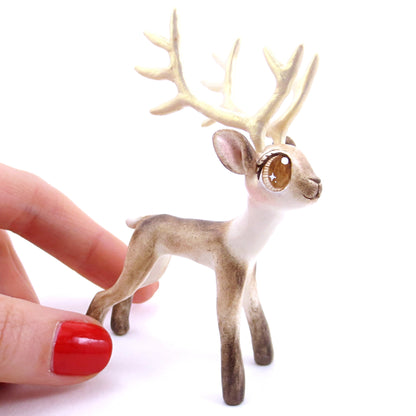 Big-Antlered Reindeer Figurine - Polymer Clay Christmas Animals