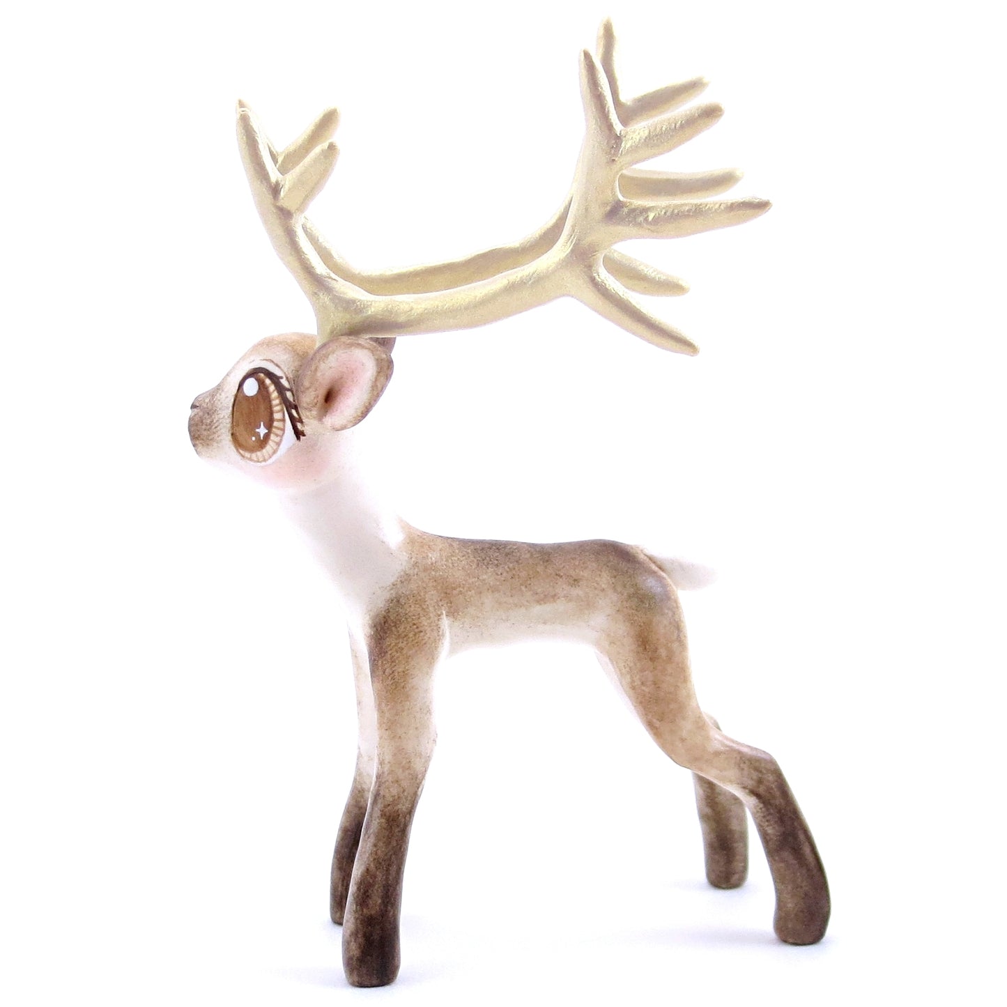 Big-Antlered Reindeer Figurine - Polymer Clay Christmas Animals