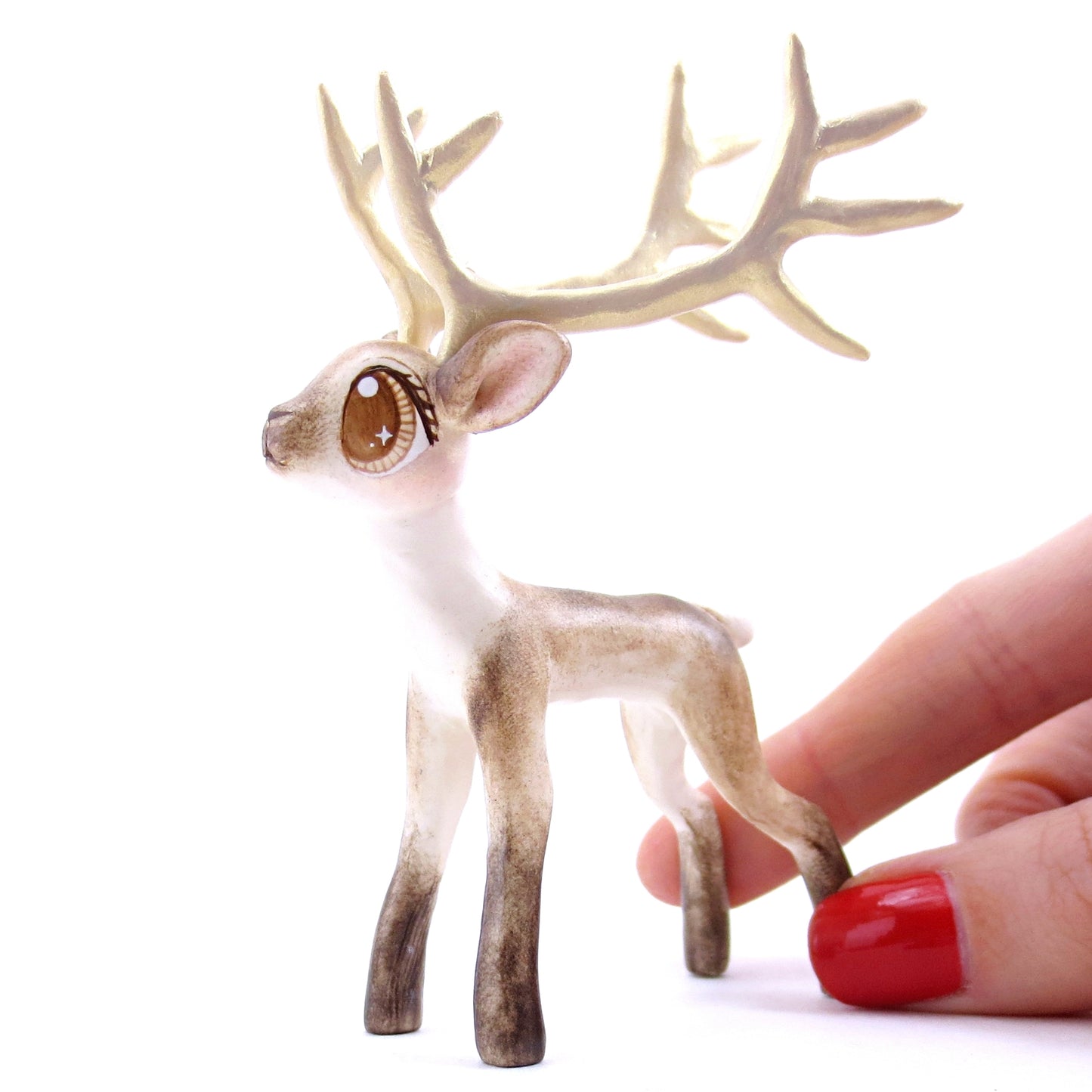 Big-Antlered Reindeer Figurine - Polymer Clay Christmas Animals