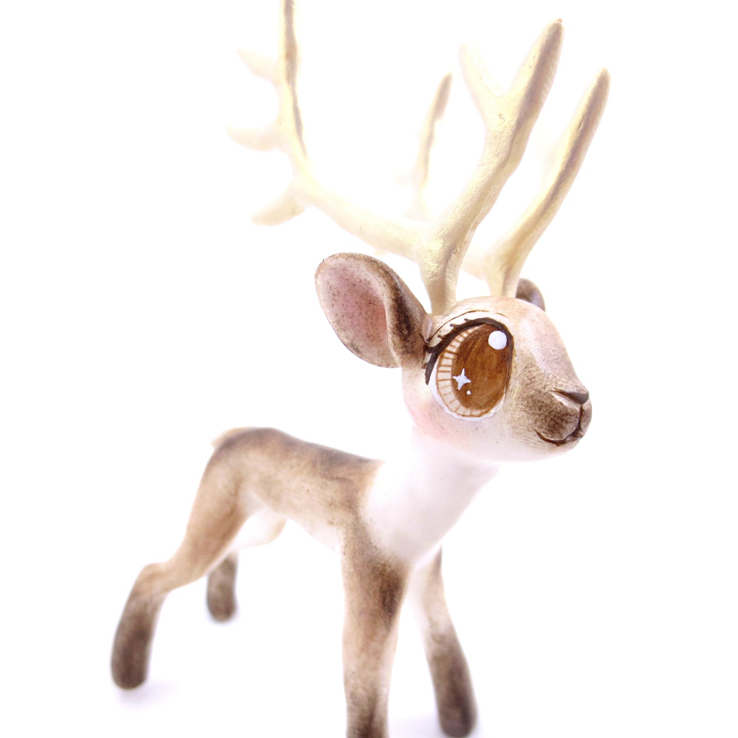 Big-Antlered Reindeer Figurine - Polymer Clay Christmas Animals