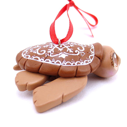 Gingerbread Turtle Ornament - Polymer Clay Christmas Animals