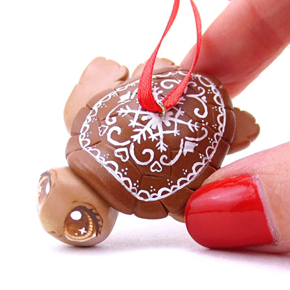 Gingerbread Turtle Ornament - Polymer Clay Christmas Animals