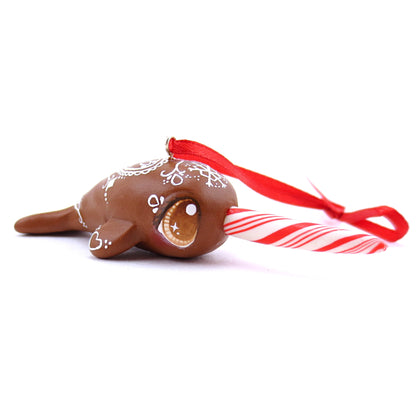 Gingerbread Heart Narwhal Ornament - Polymer Clay Christmas Animals