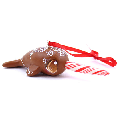 Gingerbread Heart Narwhal Ornament - Polymer Clay Christmas Animals