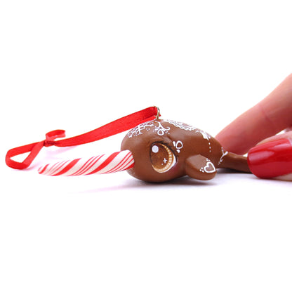 Gingerbread Heart Narwhal Ornament - Polymer Clay Christmas Animals