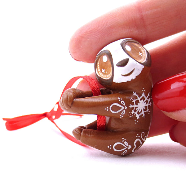 Gingerbread Sloth Ornament - Polymer Clay Christmas Animals