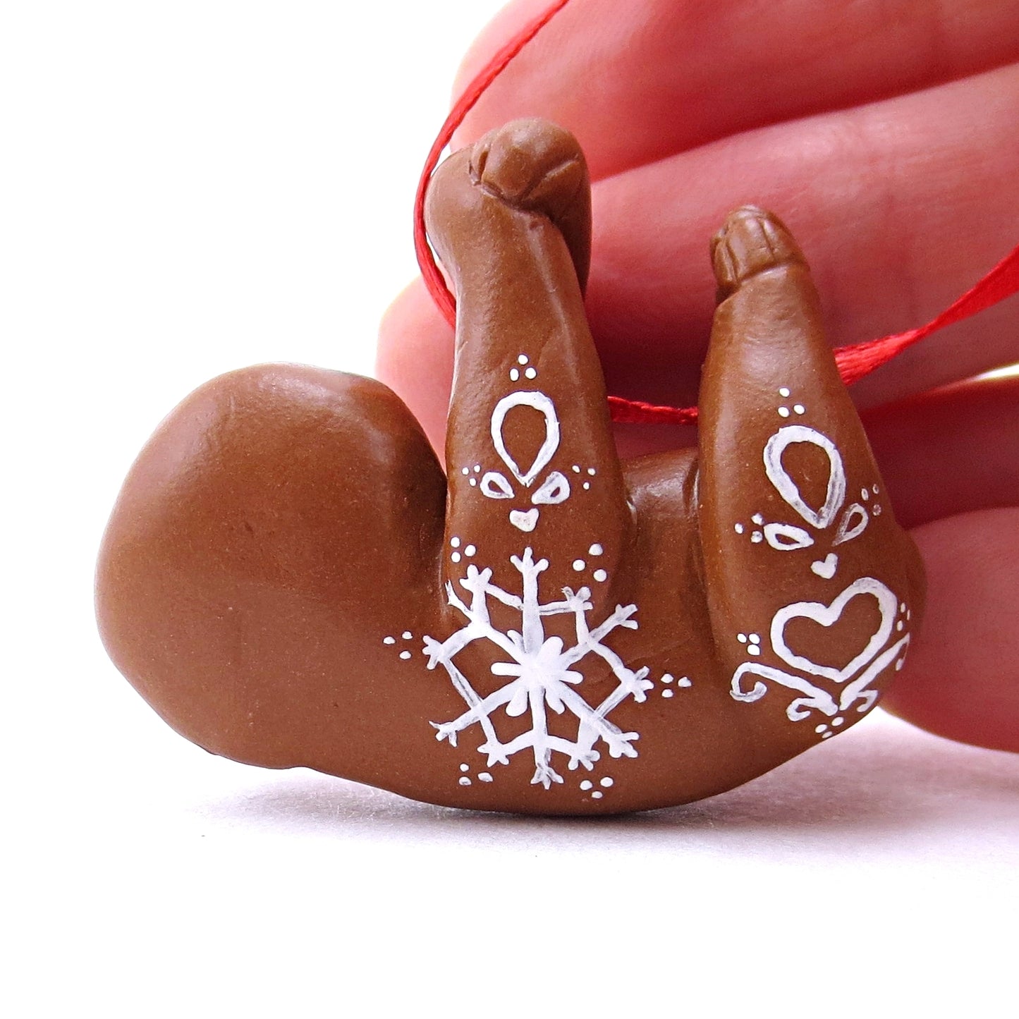 Gingerbread Sloth Ornament - Polymer Clay Christmas Animals