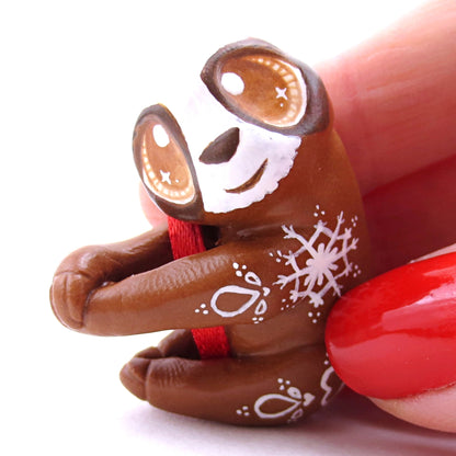 Gingerbread Sloth Ornament - Polymer Clay Christmas Animals