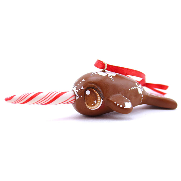 Gingerbread Flower Narwhal Ornament - Polymer Clay Christmas Animals