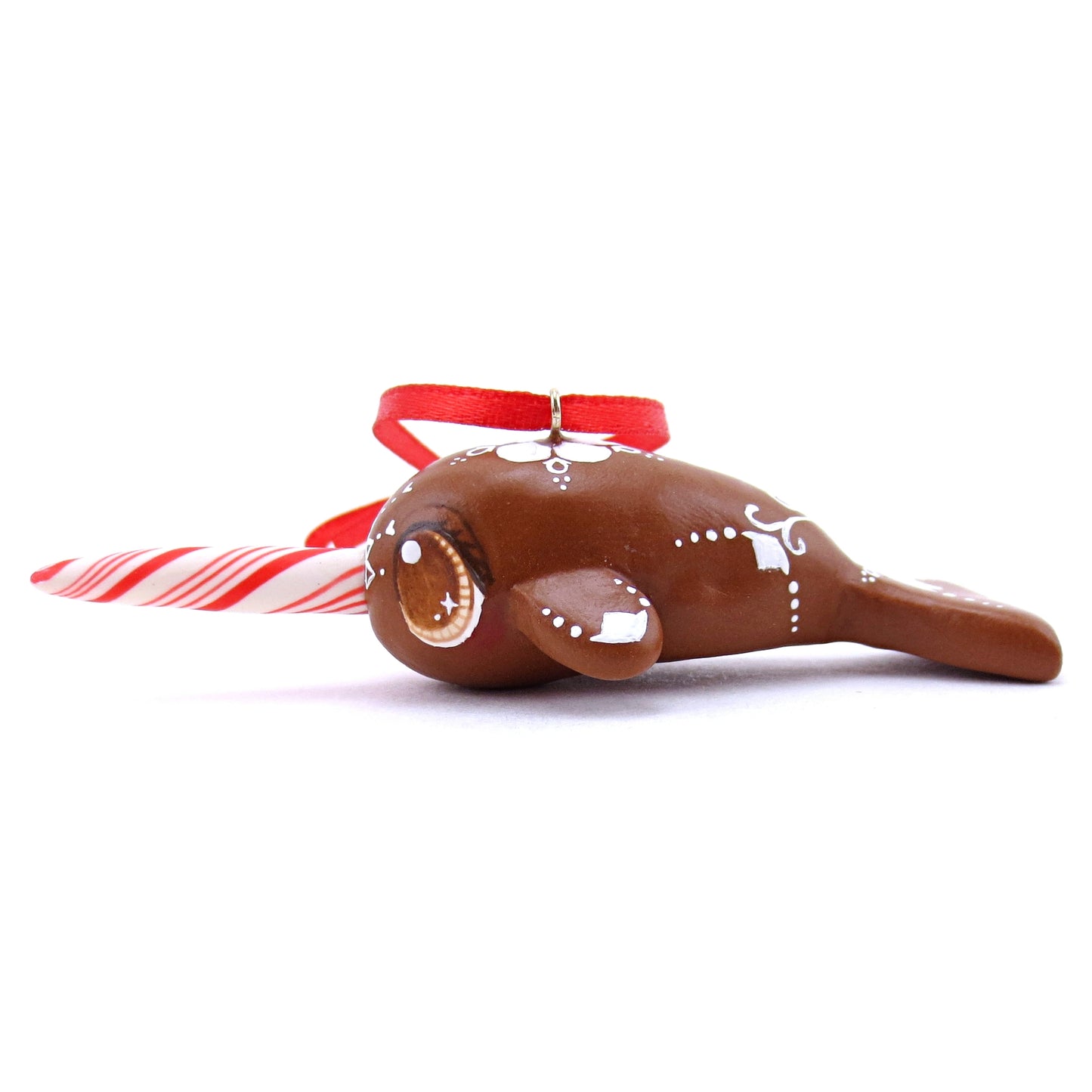 Gingerbread Flower Narwhal Ornament - Polymer Clay Christmas Animals