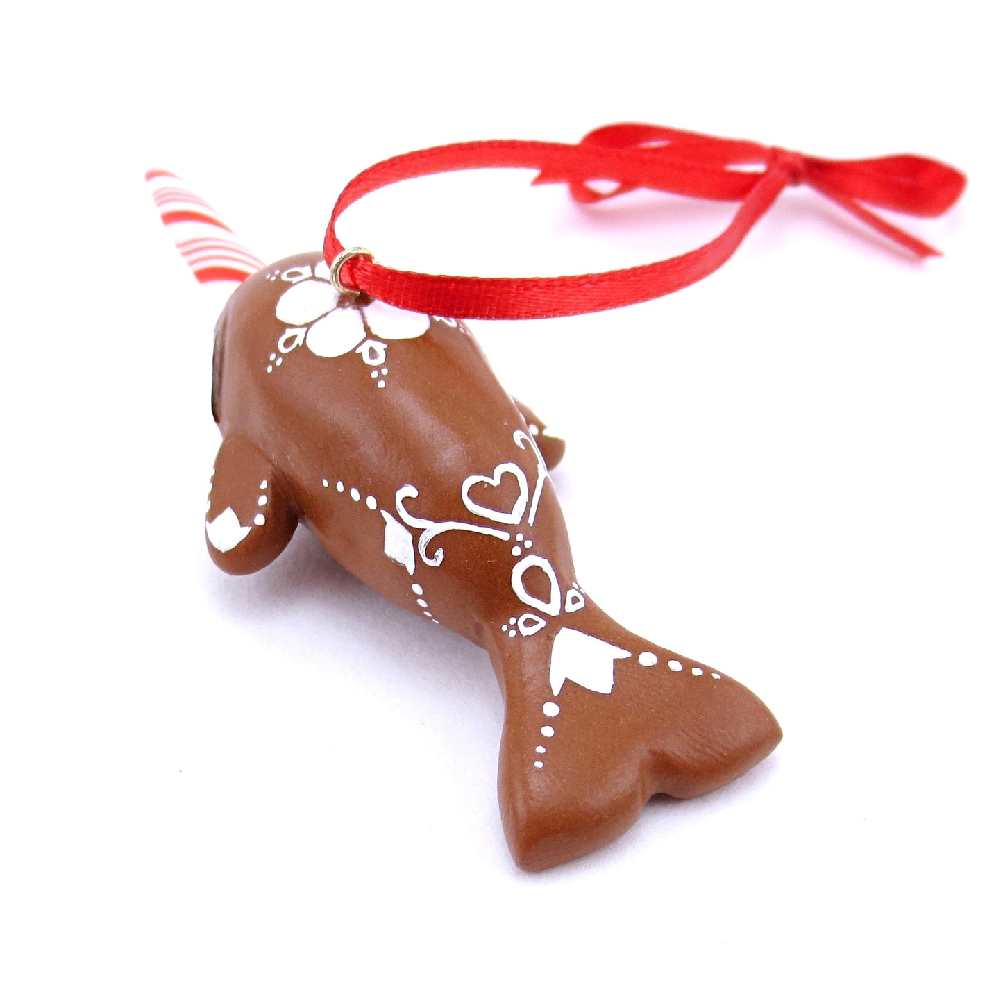 Gingerbread Flower Narwhal Ornament - Polymer Clay Christmas Animals