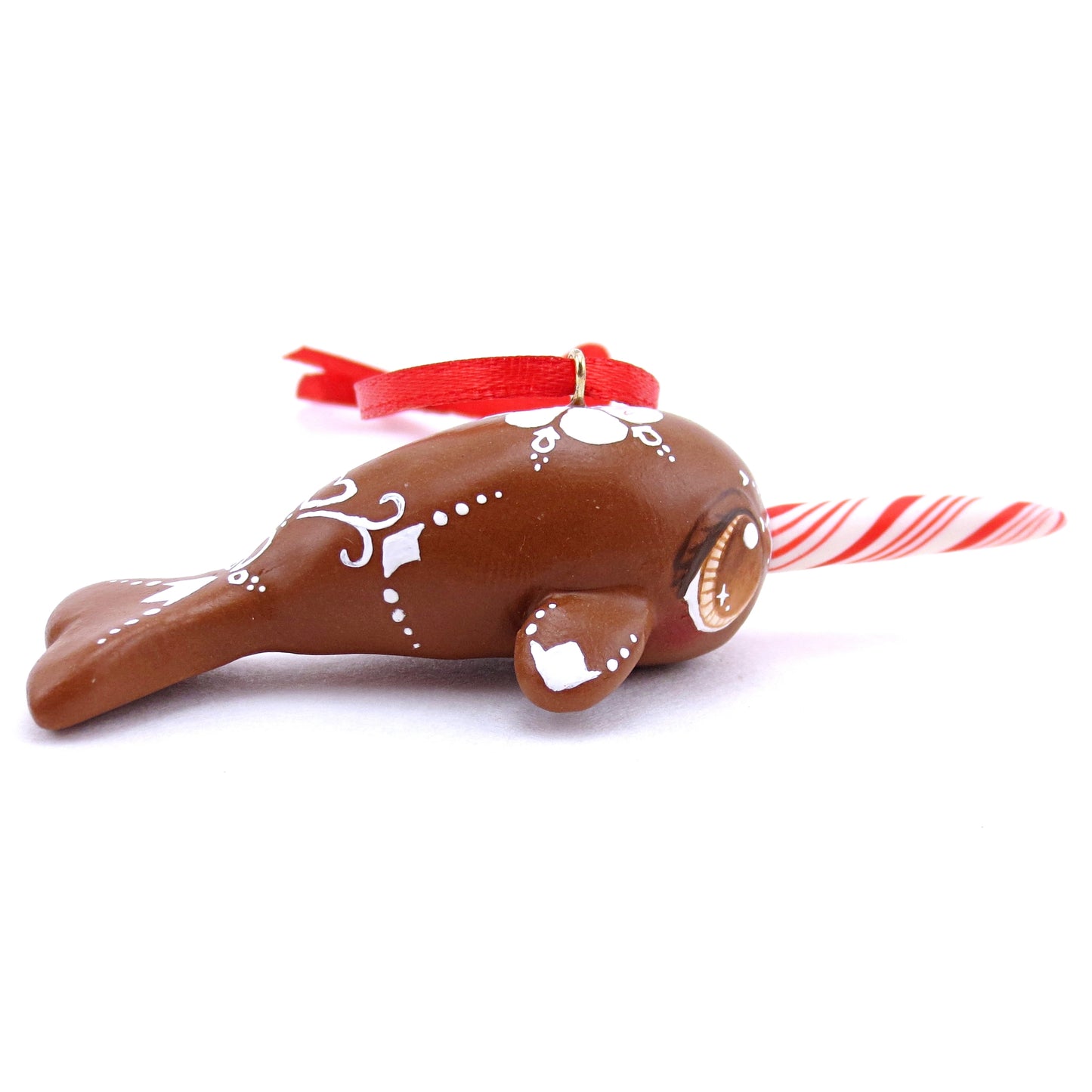 Gingerbread Flower Narwhal Ornament - Polymer Clay Christmas Animals