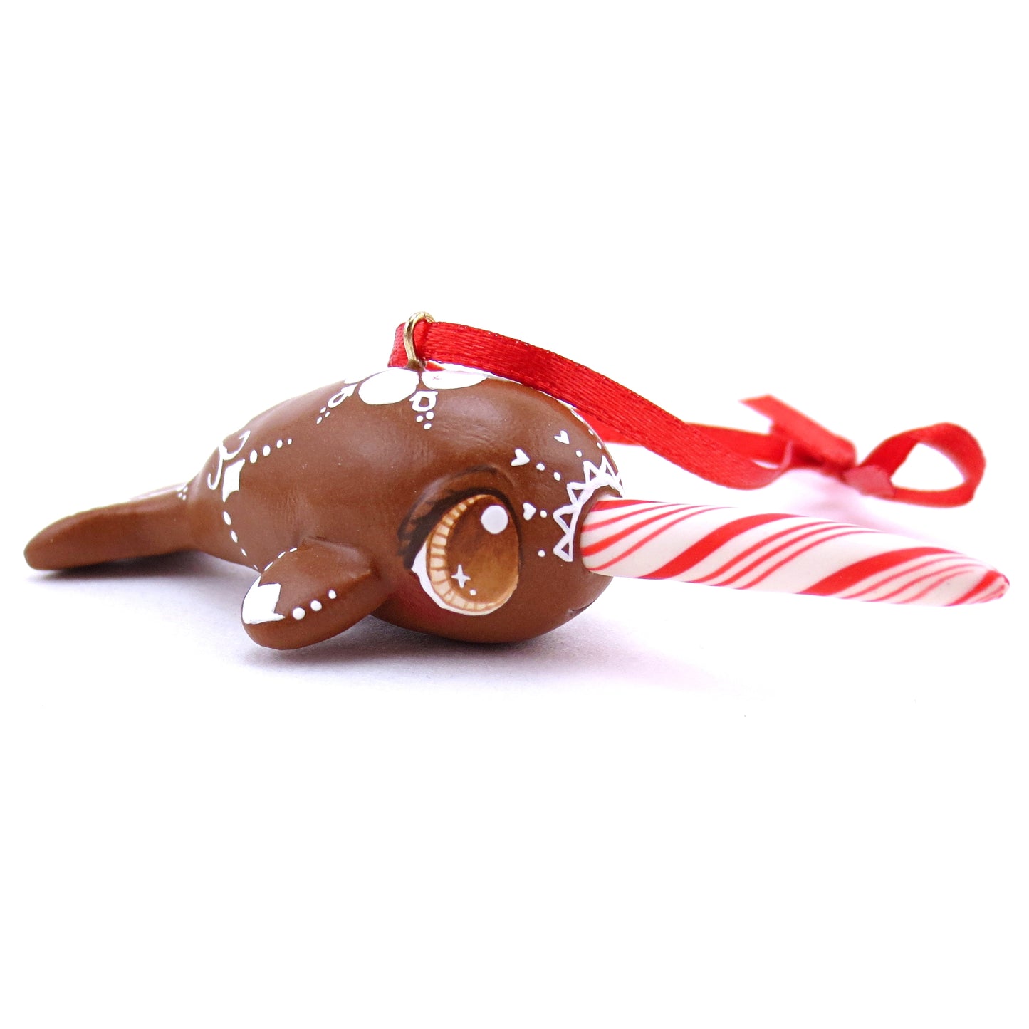 Gingerbread Flower Narwhal Ornament - Polymer Clay Christmas Animals