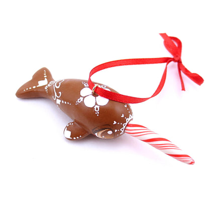 Gingerbread Flower Narwhal Ornament - Polymer Clay Christmas Animals