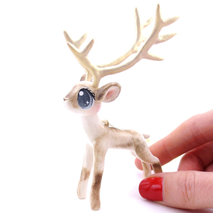 Big-Antlered Reindeer Ornament - Polymer Clay Christmas Animals