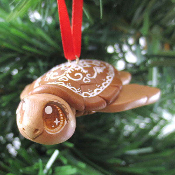 Gingerbread Turtle Ornament - Polymer Clay Christmas Animals