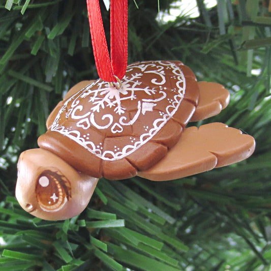 Gingerbread Turtle Ornament - Polymer Clay Christmas Animals