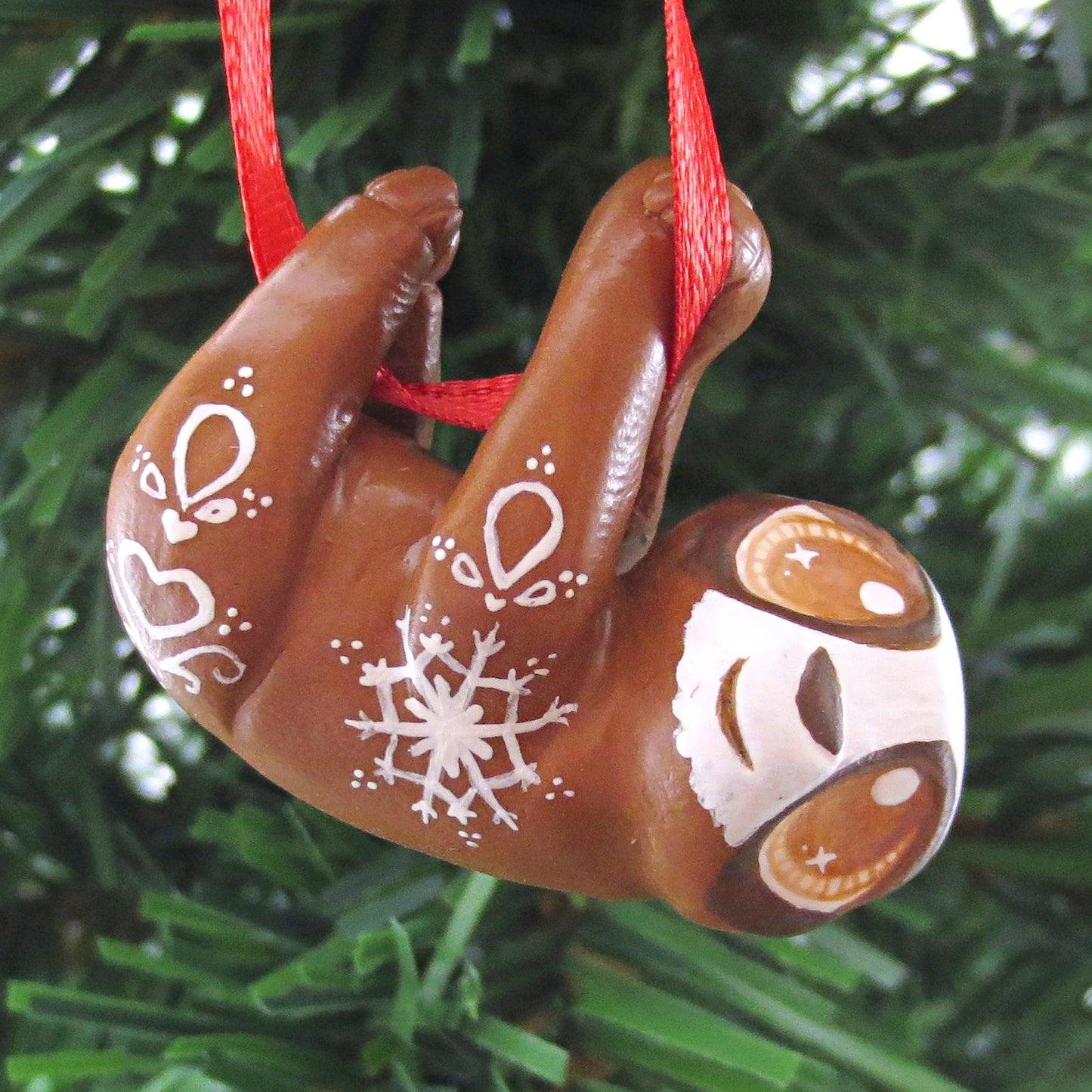 Gingerbread Sloth Ornament - Polymer Clay Christmas Animals