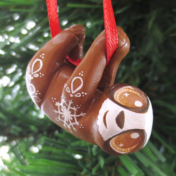 Gingerbread Sloth Ornament - Polymer Clay Christmas Animals