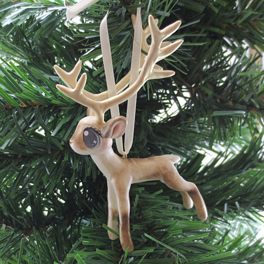 Big-Antlered Reindeer Ornament - Polymer Clay Christmas Animals