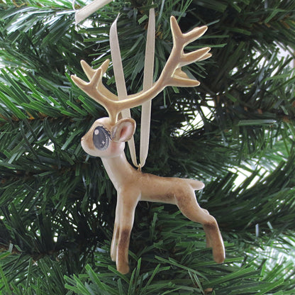 Big-Antlered Reindeer Ornament - Polymer Clay Christmas Animals