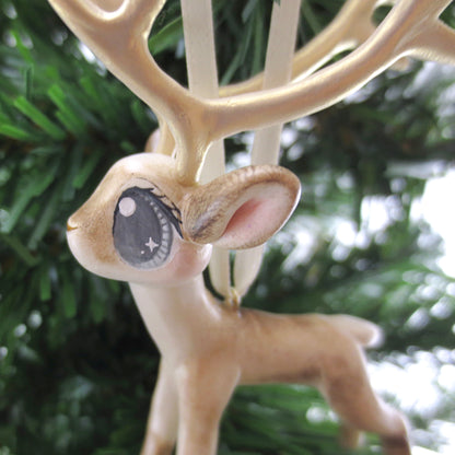 Big-Antlered Reindeer Ornament - Polymer Clay Christmas Animals