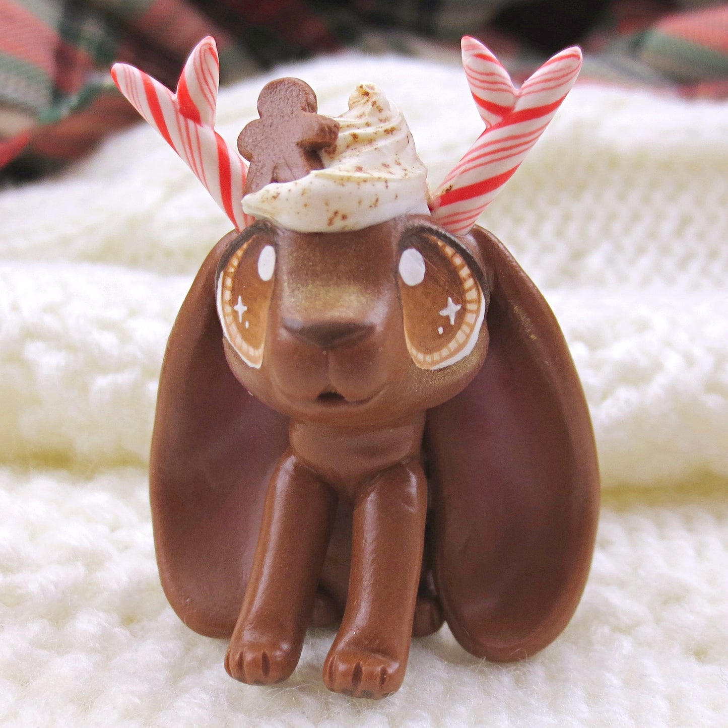 Gingerbread Latte Jackalope Bunny Figurine - Polymer Clay Christmas Animals