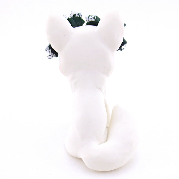 Arctic White Wolf with Holly Crown Figurine - Polymer Clay Christmas Animals